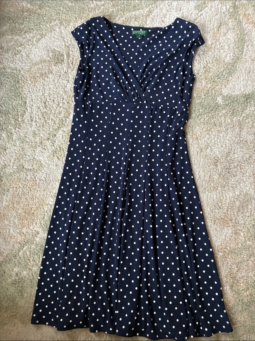 Lauren Ralph Lauren Navy Dress with White Polka Dots size 12